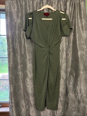 Jennifer Lopez Olive Green Twist-Front Midi Dress